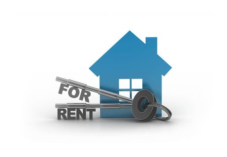 House for rent with keys isolated on white background with clipping pathの写真素材
