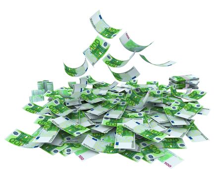 Flying Euro both from front and back like real Banknote, isolated on white background. High resolution, sharp 3D renderingの写真素材