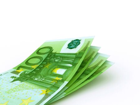 100 Euro bill on white background. High resolution, sharp 3D rendering.の写真素材