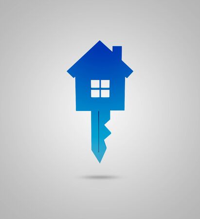 Real estate 3d concept with blue key and 3d house combined.の写真素材