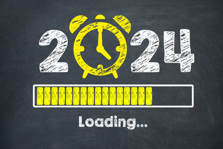 Loading New Year 2024 on Chalkboard Backgroundの写真素材