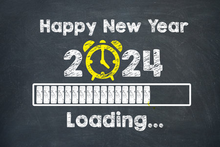 Loading New Year 2024 on Chalkboard Backgroundの写真素材
