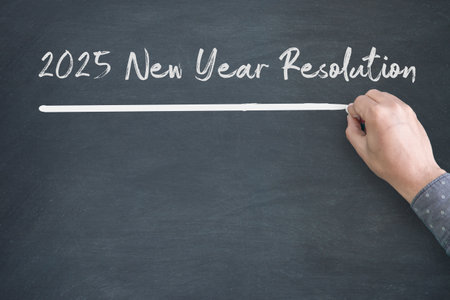 2025 New Year Resolution Check List on Blackboardの写真素材