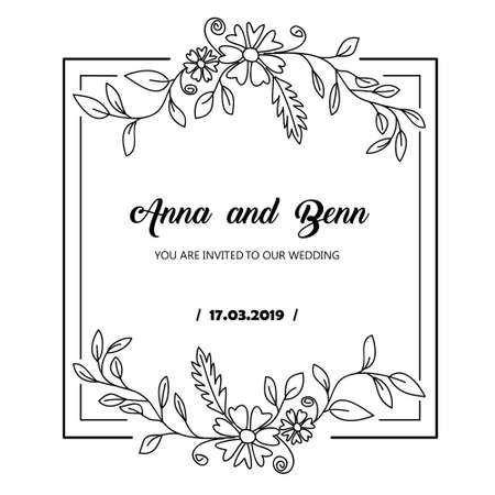 Wedding Invitation flower hand drawn templateのイラスト素材