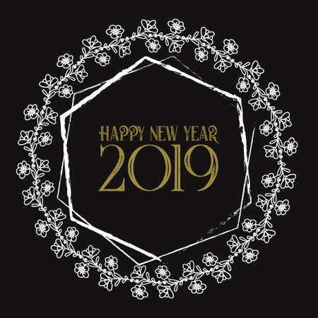 New Year frame Flower Hand Drawn Templateのイラスト素材