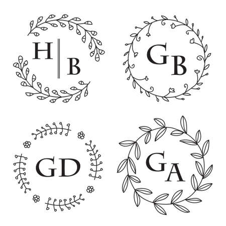 Badge Wedding Flower hand Drawn Templatesのイラスト素材
