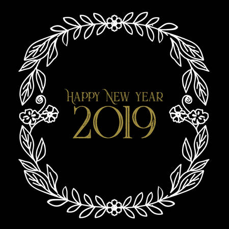 New Year Frame Flower Hand Drawn Templateのイラスト素材