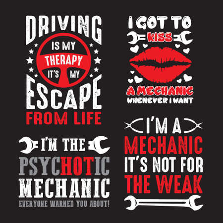 Mechanic Saying Quote Set, 100 vector, best for print designのイラスト素材