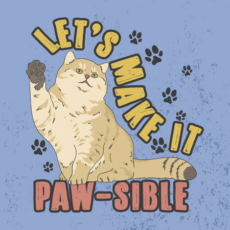Let s make it Possible. Trendy Slogan for T-shirt. Cute Cat Illustration.のイラスト素材