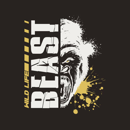 Gorilla Graphic Vector Design T-shirt with paint splashes. Wild Life Beast.のイラスト素材