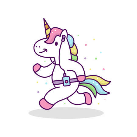 Cute Unicorn Running and Listening Music. Vector Illustrationのイラスト素材