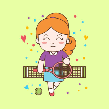 Cute Girl Playing Tennis. Vector Illustration ready for print.のイラスト素材