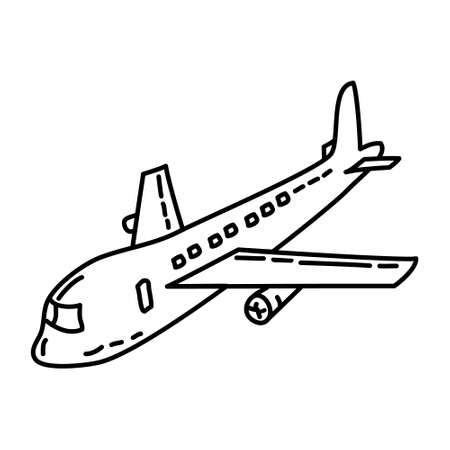 Airplane Outline Hand Drawn Icon Set Vectorのイラスト素材
