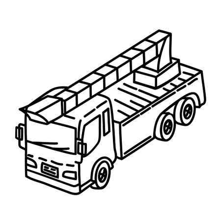Fire Engine Outline Hand Drawn Icon Set Vectorのイラスト素材