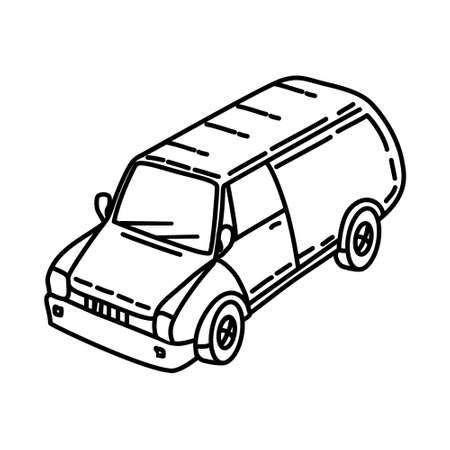 Van Outline Hand Drawn Icon Set Vector.のイラスト素材