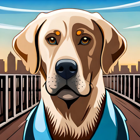 A Labrador Retrievers, urban environments, realistic style, dog image in prominenceの素材