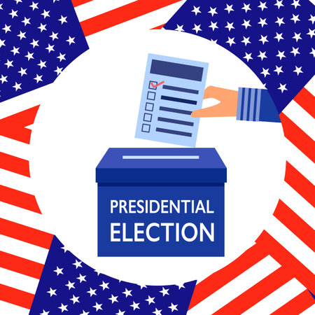 Presidential election voting in flat design vector illustration. Man or woman hand putting a...