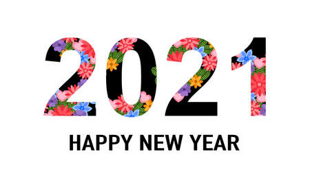 Happy New Year 2021 concept vector illustration on whiteのイラスト素材
