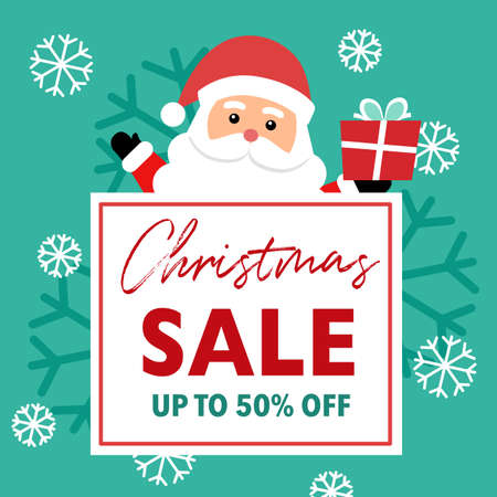 Santa Claus show Christmas sale banner for shopping store advertisement in flat design. Winter holiday shopping promotion. Offer special discount price.のイラスト素材