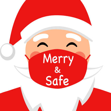 Santa Claus wearing red medical face mask in flat design. Merry Christmas 2020 festival celebration in Covid-19 Coronavirus outbreak concept vector illustration.のイラスト素材
