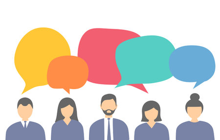Businessmen and businesswomen With colorful dialog speech bubbles. People conversation and social...