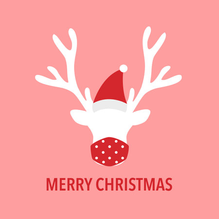 Reindeer head wearing red medical face mask. Merry Christmas festival celebration in Covid-19 Coronavirus outbreak concept vector. Season greetings.のイラスト素材