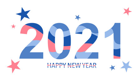 Happy New Year 2021 with stars flat design on white. Season greetings.のイラスト素材