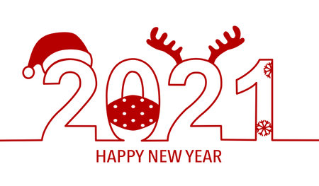 Happy New Year 2021 with stars flat design on white. Season greetings.のイラスト素材