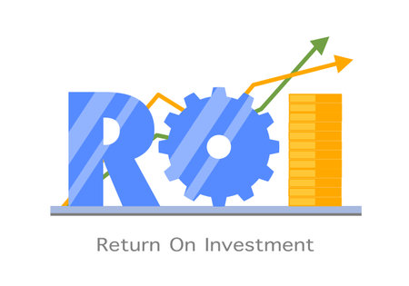 Return on investment ROI flat design vector illustration. Business arrow target direction concept to success. Return on equity ROE, Return on assets ROA idea.のイラスト素材