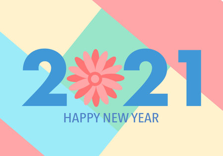 Happy New Year 2021 with flower and colorful background. Season greetings.のイラスト素材