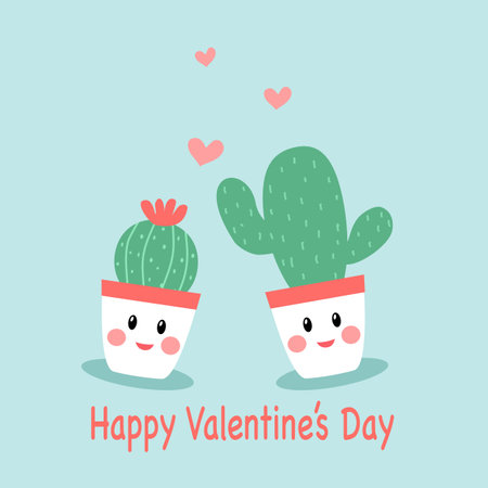 Cactus of love. Happy Valentineâs Day concept in flat design. Design for greeting card, poster, banner.のイラスト素材