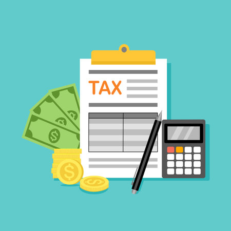 Tax payment concept vector illustration. Financial analysis report and calculation of tax return. Debt payment flat design.のイラスト素材