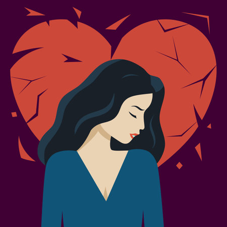 Sad woman with broken heart crying suffer from breakup or separation. Upset girl feel distressed depressed after divorce. Love relationship over.のイラスト素材