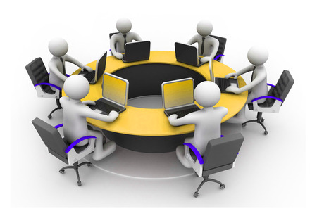 3d business people Working Together At Desk In Office  Round table; conferenceの写真素材