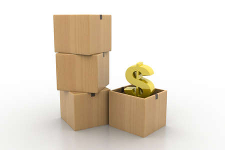 dollar symbol inside of an opened carton boxの写真素材