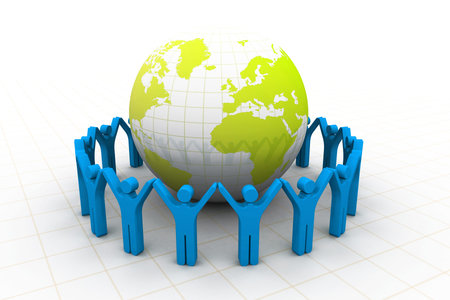 3d people around the globeの写真素材