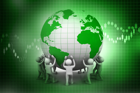 3d people with  world globe , digital background 	の写真素材