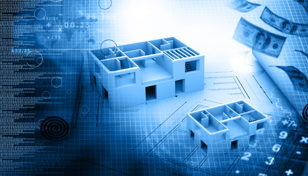 Blue print of a architectural projectの写真素材