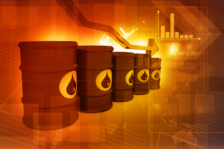 Oil Barrels with falling oil price graphの写真素材