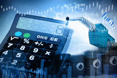 Oil price graph, oil pump nozzle and stock market  chartの写真素材
