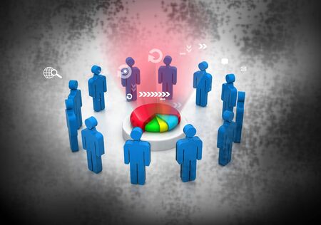 Business people team with pie chart backgroundの写真素材