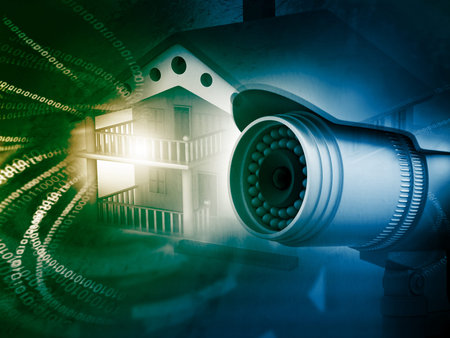 House with security camera, house protection, CCTV