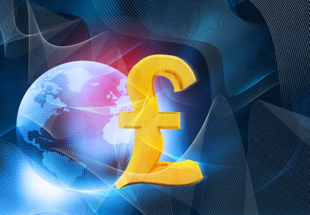 Pound sign with world on abstract blue backgroundの写真素材