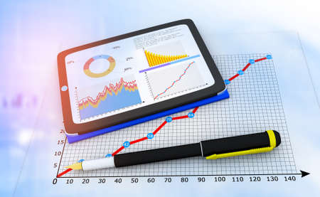 Computer tablet with business documentsの写真素材