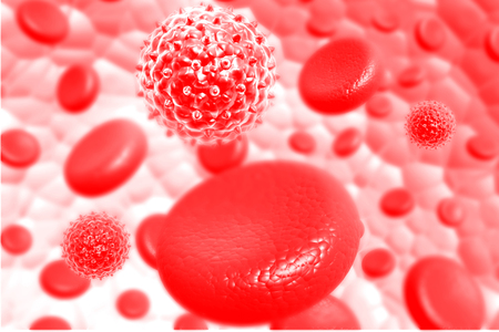 Blood cells with virus. 3d renderの写真素材