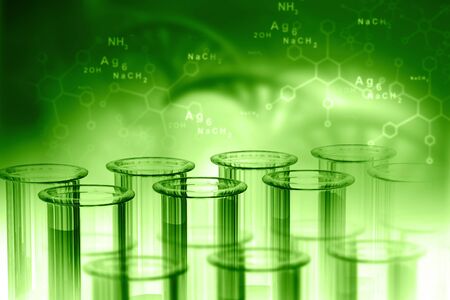 Lab, chemistry, DNA structure, on green background. 3d illustration biochemistry conceptの写真素材