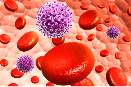 Blood cells with virus. 3d renderの写真素材