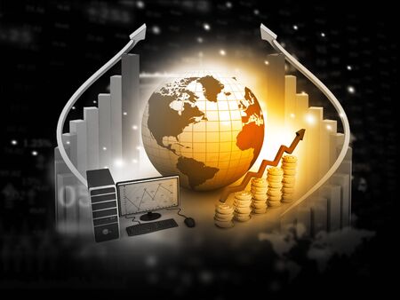 3d Business growth chart. Global financial charts on abstract business backgroundの写真素材