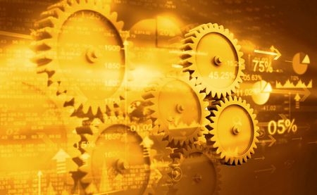 Stock market graphs with gears. 3d illustrationの写真素材