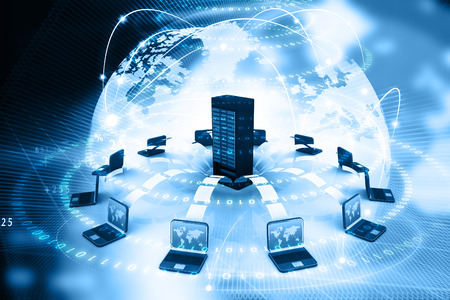 File sharing concept, Data transferring on digital background. 3d renderの写真素材